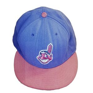 Cleveland Indians Vintage New Era 59fifty Hat Size 7 3/4 Chief Wahoo Blue USA
